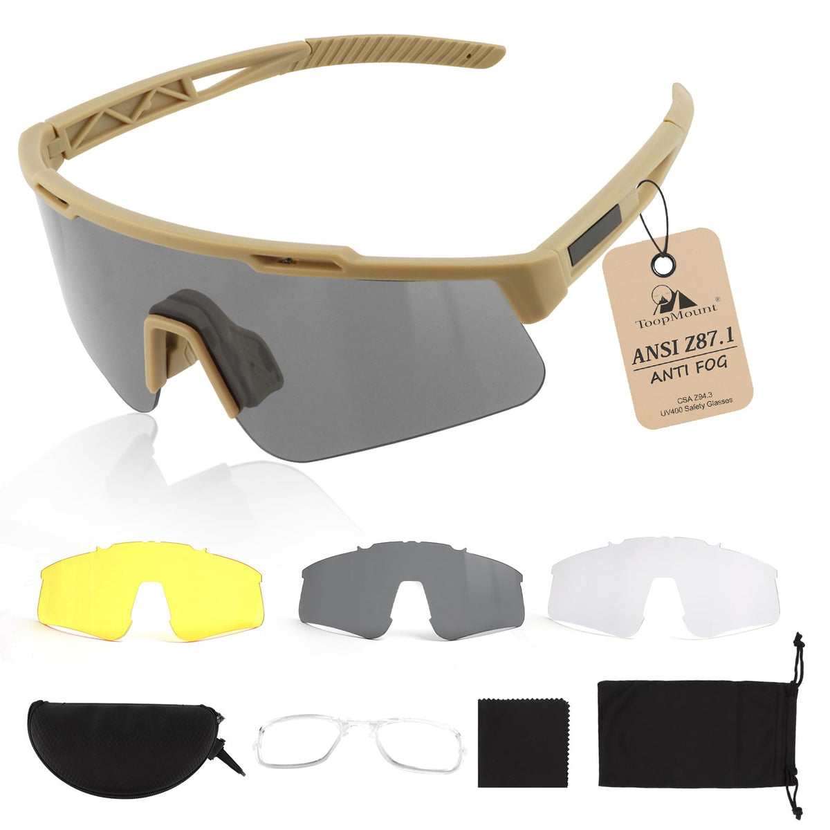 Tactical Eyewear Anti Fog, ANSI Z87.1 Sports Glasses with 3 Interchangeable Lens UV400 Protection Airsoft Goggle