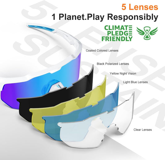 HAAYOT Sports Sunglasses with 5 Interchangeable Lenses for Men and Women