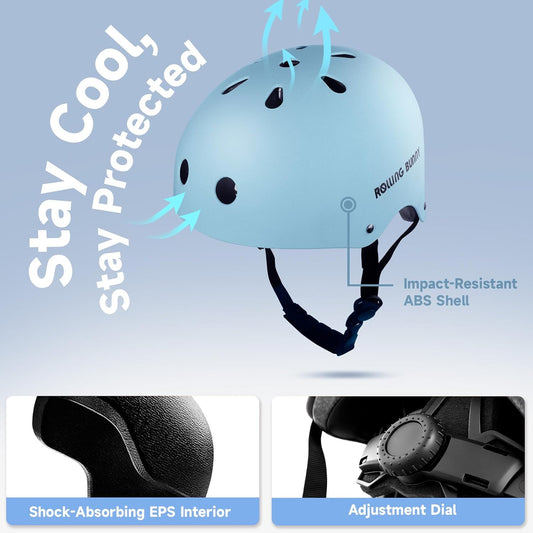 Skating Protective Gear Set for Adults & Youth - Helmet, Knee Pads, Elbow Pads & Wrist Guards for Inline Skating, Roller Skating & Skateboarding (Ages 14+)