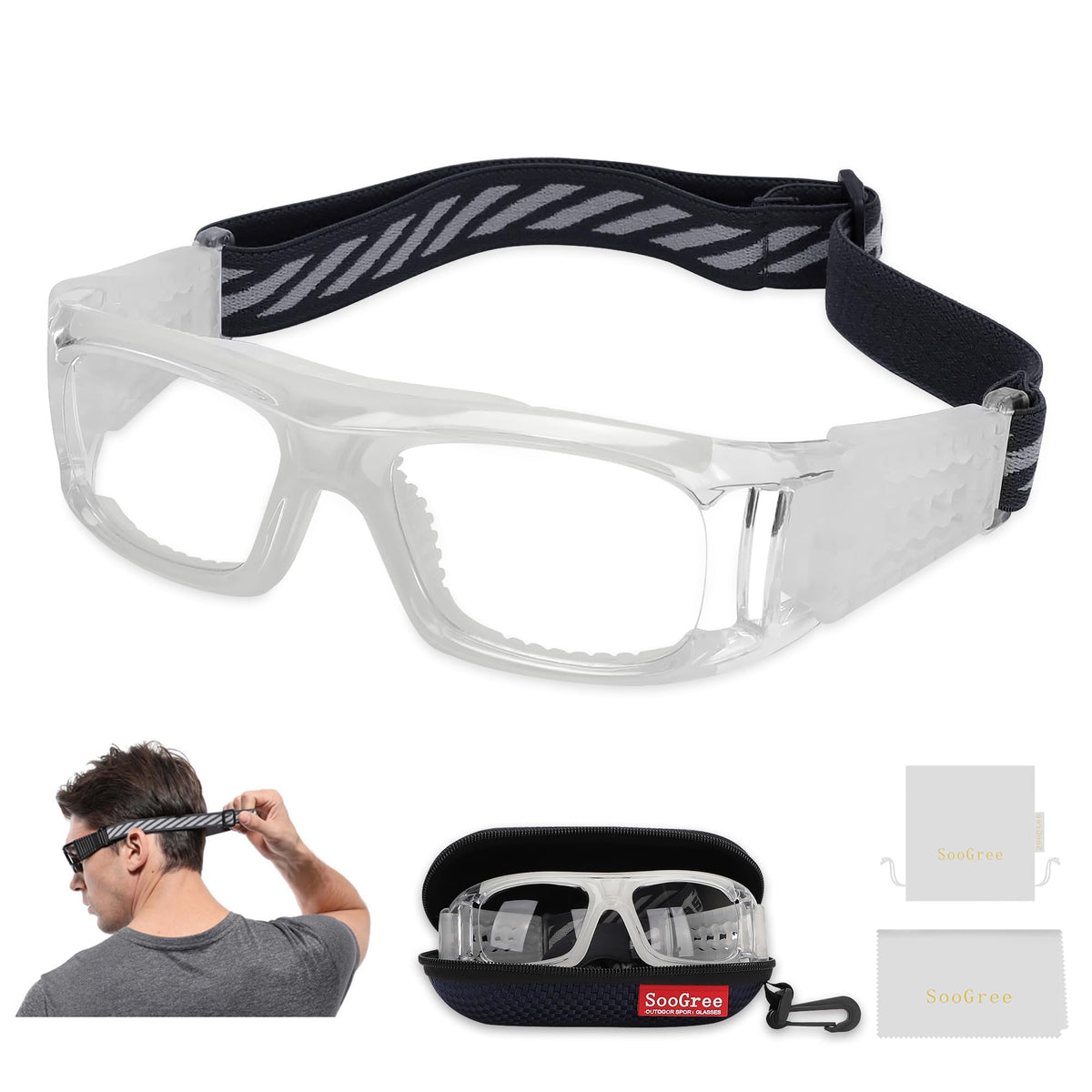 SooGree Sport Glasses Goggles Basketball Soccer Sports Protective Eyewear Goggles-Replaceable Prescription Lens