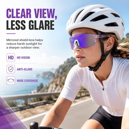 PD Sports Sunglasses UV400 Mirrored Shield Glasses for Cycling Running Golf