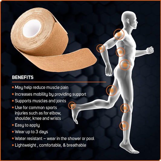 Care Science Waterproof Tan Kinesiology Tape, 40 Precut Strips, 2 Rolls