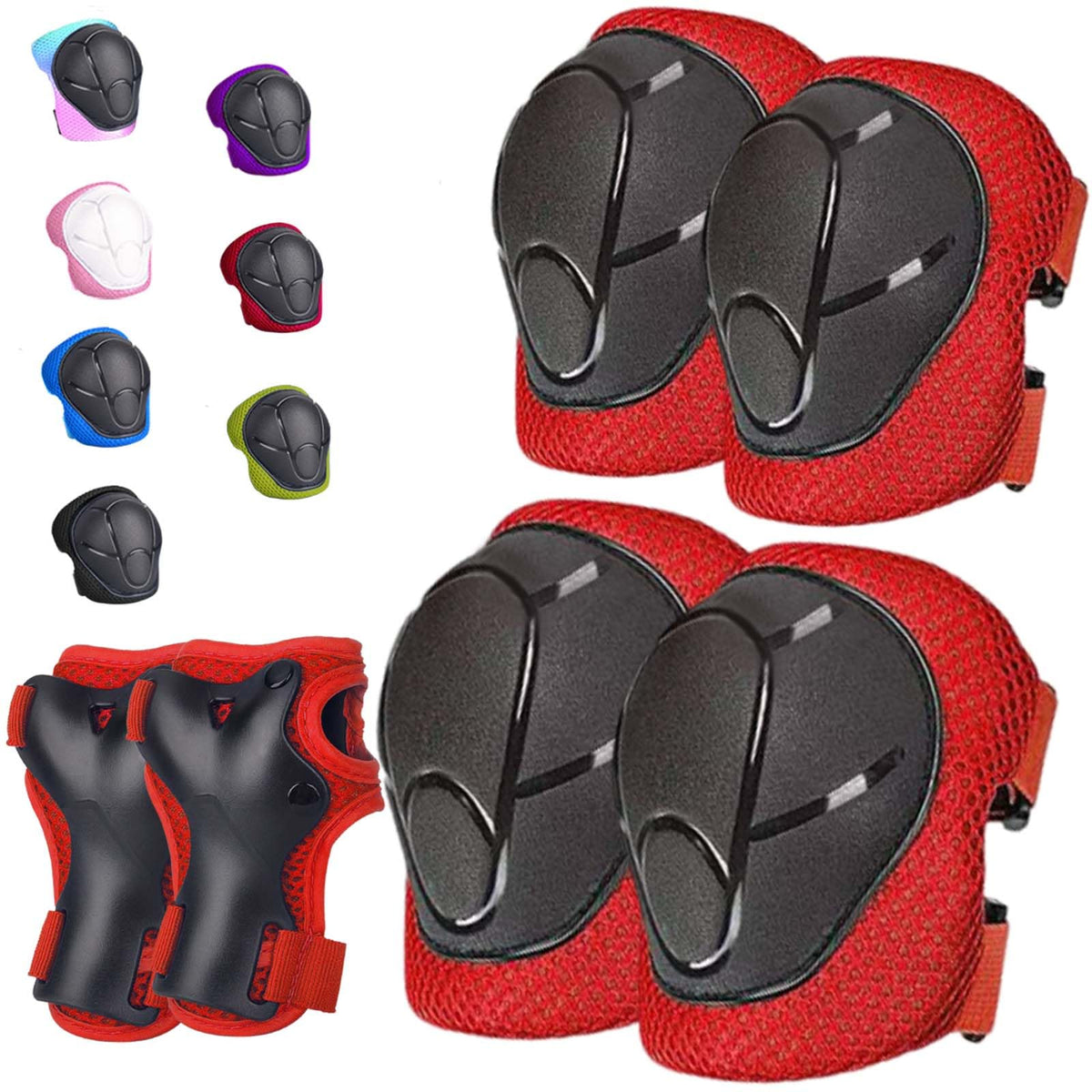 Kids/Youth Knee Pads Elbow Pads for 3-14Years Boys Girls 6 in 1 Kids Protective Gear Set Adjustable for Skating Cycling Bike Rollerblading Scooter Roller Skates