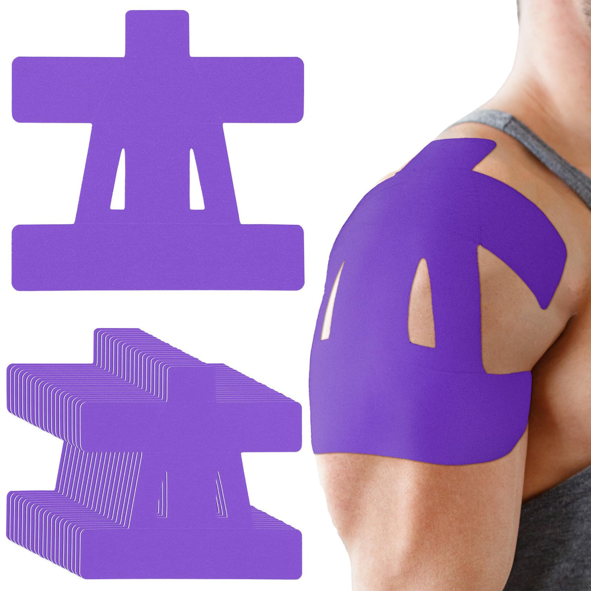 Precut Kinesiology Tape for Shoulder, 20 Count, Black