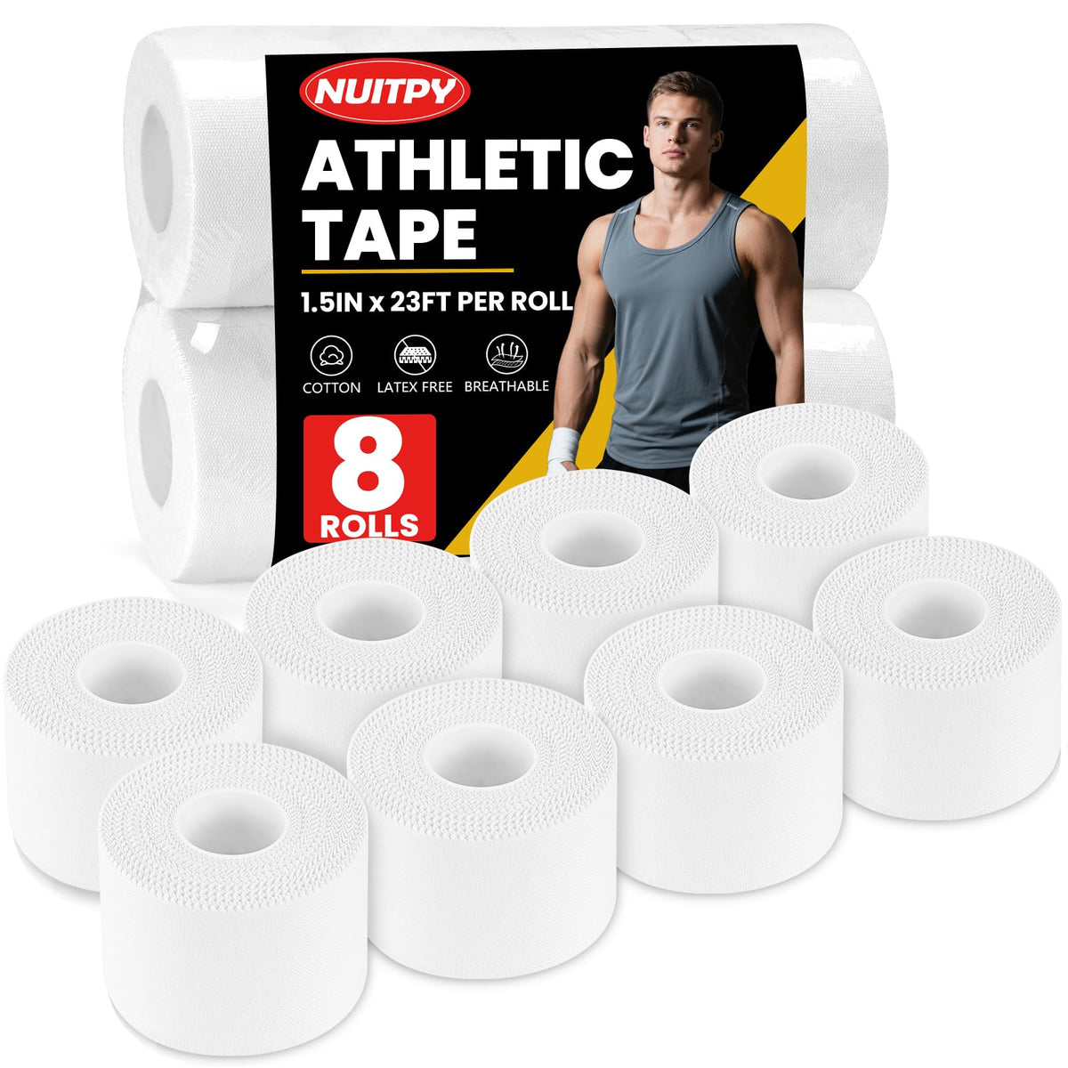 NUITPY 24 Pack Athletic Tape, White Sports Tape, Easy Tear Wrist Tape