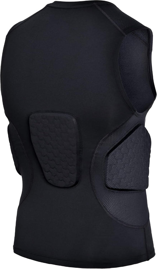 COOLOMG Adult Mens Padded Football Shirt Rib Chest Protector Undershirt