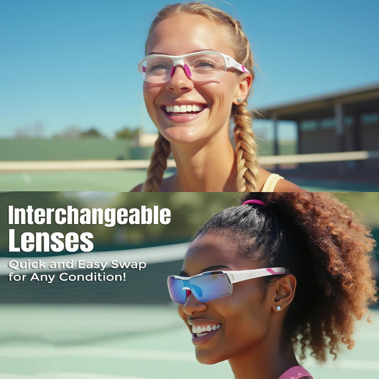 BLUE CUT Sports Safety Goggles Interchangeable Sun Lens Anti Fog UV Protection Indoor Outdoor Pickleball Cycling Basketball
