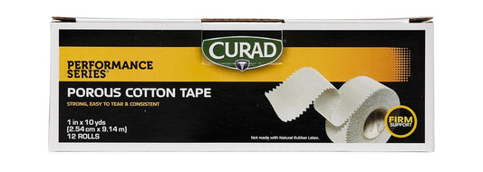 CURAD Performance Series Premium Porous Cotton Tape, 1" x 10 yd. Box of 12, White