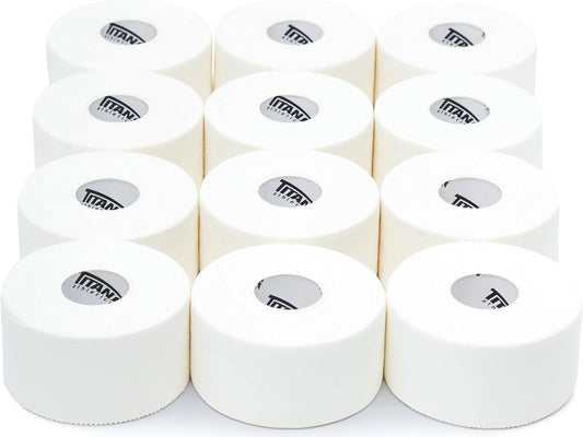 12 Pack White Athletic Tape (45ft Rolls) - Athletes Trainers Injuries & First Aid - Premium Medical Sports Tape - Wrap & Support Ankles & Wrists - Easy Tear Design with Zinc Oxide & No Sticky Residue