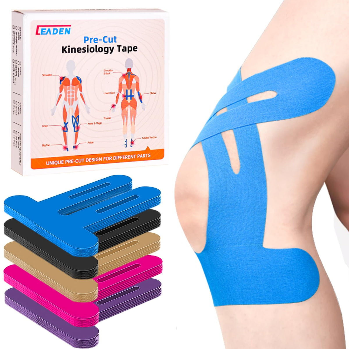 Precut Kinesiology Tape for Knees, 10 Pcs, Black