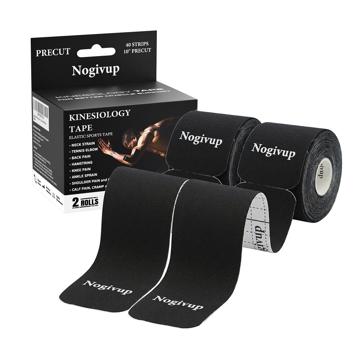 Kinesiology Tape – 2 Rolls Latex-Free Cotton Precut Strips, Elastic Waterproof Athletic Sports Tape for Muscle & Joint Pain Relief & Support (Beige, 2" Wide)