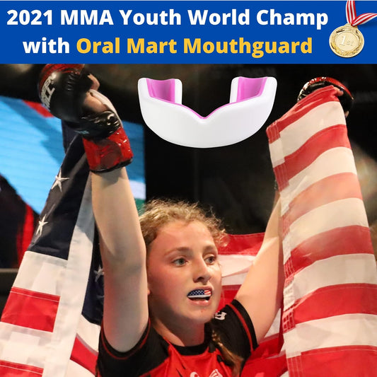 Oral Mart Youth Sports Mouth Guard for Kids (USA Flag, Fangs, 20+ Colors to Choose from) Mouthguard for Football, MMA, Karate, Boxing, Rugby, BJJ, Flag Football – /w Case (Youth, Strapless)