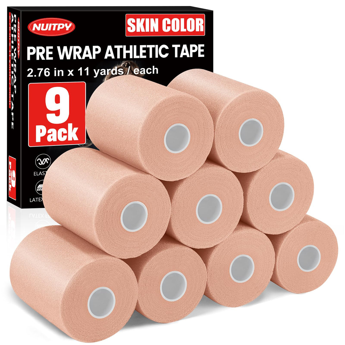 27 Pack Black Pre Wrap Tape, 2.76 Inch x 11 Yards Prewrap Athletic Tape