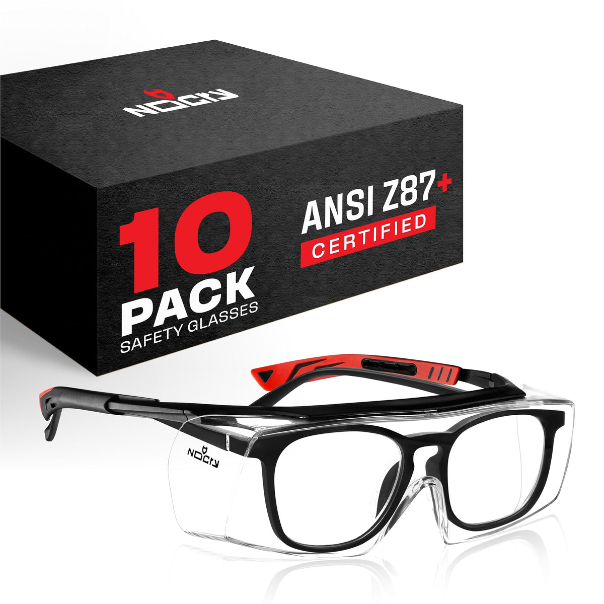 NoCry Safety Glasses Over Eyeglasses for Men and Women with Anti Scratch Lenses and Integrated Side Shields — Adjustable Temples with Anti-Slip Tips — 100% UV Protective Eyewear — ANSI Z87 Certified