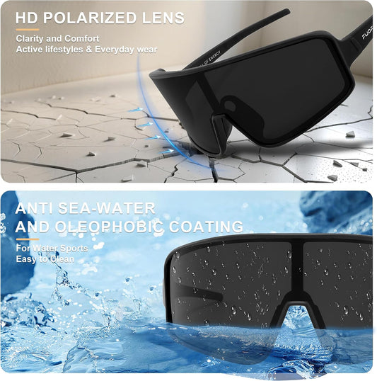 Polarized Shield Sports Sunglasses for Men Women For Golf, Running,Tennis,cycling, Single Lens Wrap around Eyewear