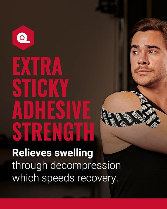 RockTape Extra Sticky Kinesiology Tape - Athletic Tape for Muscle Pain Relief, Injury Recovery - Microscopic Skin Lifting & Decompression - Sweat & Water Resistant