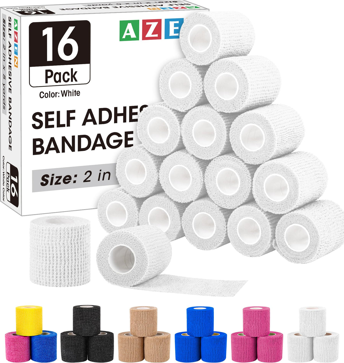AZEN 40 Pack Self Adhesive Bandage Wrap Black, 2" X 5 Yards Black Athletic Tape, Vet Wrap, Tattoo Grip Tape Wrap,Ankle Tape, Cohesive Bandage Wrap