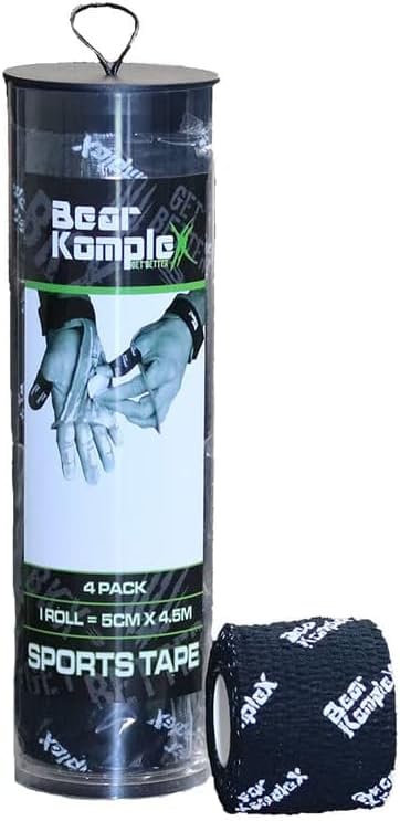 Bear Komplex Athletic Sports Tape, 4 or 12 Pack of Premium Adhesive Wrap, 5 cm Tape, Sweatproof, Breathable, and Non-Slip for Lifting, and Hook Grip, Hypoallergenic and Latex Free