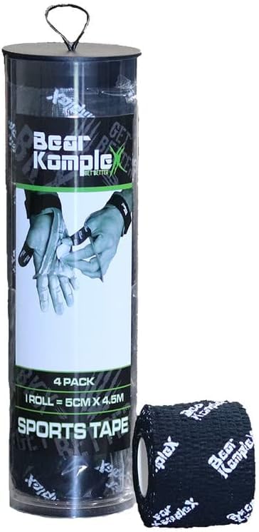 Bear Komplex Athletic Sports Tape, 4 or 12 Pack of Premium Adhesive Wrap, 5 cm Tape, Sweatproof, Breathable, and Non-Slip for Lifting, and Hook Grip, Hypoallergenic and Latex Free