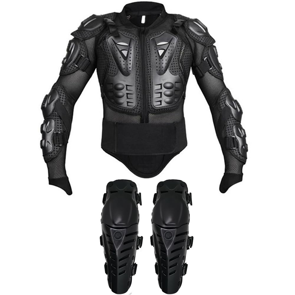 Adult Motorcycle Protective Jacket and Knee Pads, Motorcycle Accessories, Back Spine Chest Protector, Full Body Chest Armor for Motocross Dirt Bike Gear