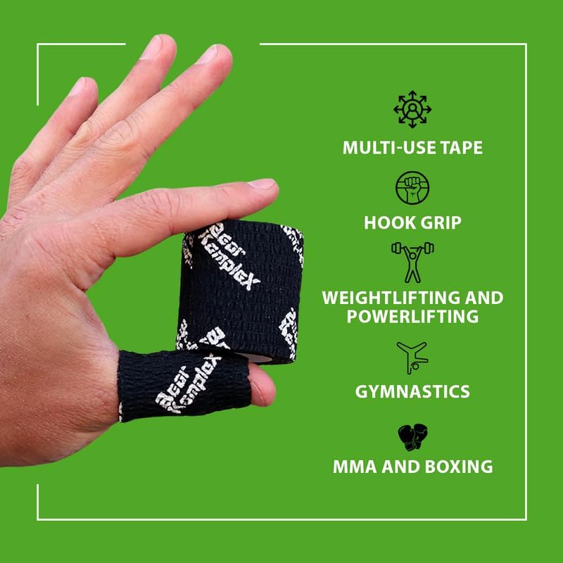 Bear Komplex Athletic Sports Tape, 4 or 12 Pack of Premium Adhesive Wrap, 5 cm Tape, Sweatproof, Breathable, and Non-Slip for Lifting, and Hook Grip, Hypoallergenic and Latex Free