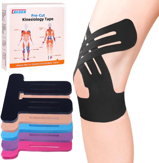 Precut Kinesiology Tape for Knees, Upgraded, 10 Pcs, Black