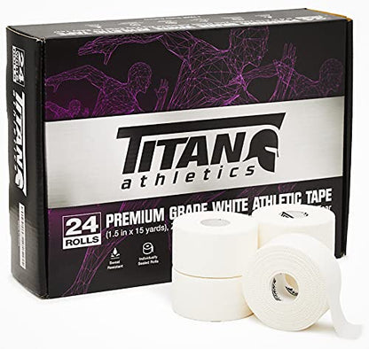 12 Pack White Athletic Tape (45ft Rolls) - Athletes Trainers Injuries & First Aid - Premium Medical Sports Tape - Wrap & Support Ankles & Wrists - Easy Tear Design with Zinc Oxide & No Sticky Residue