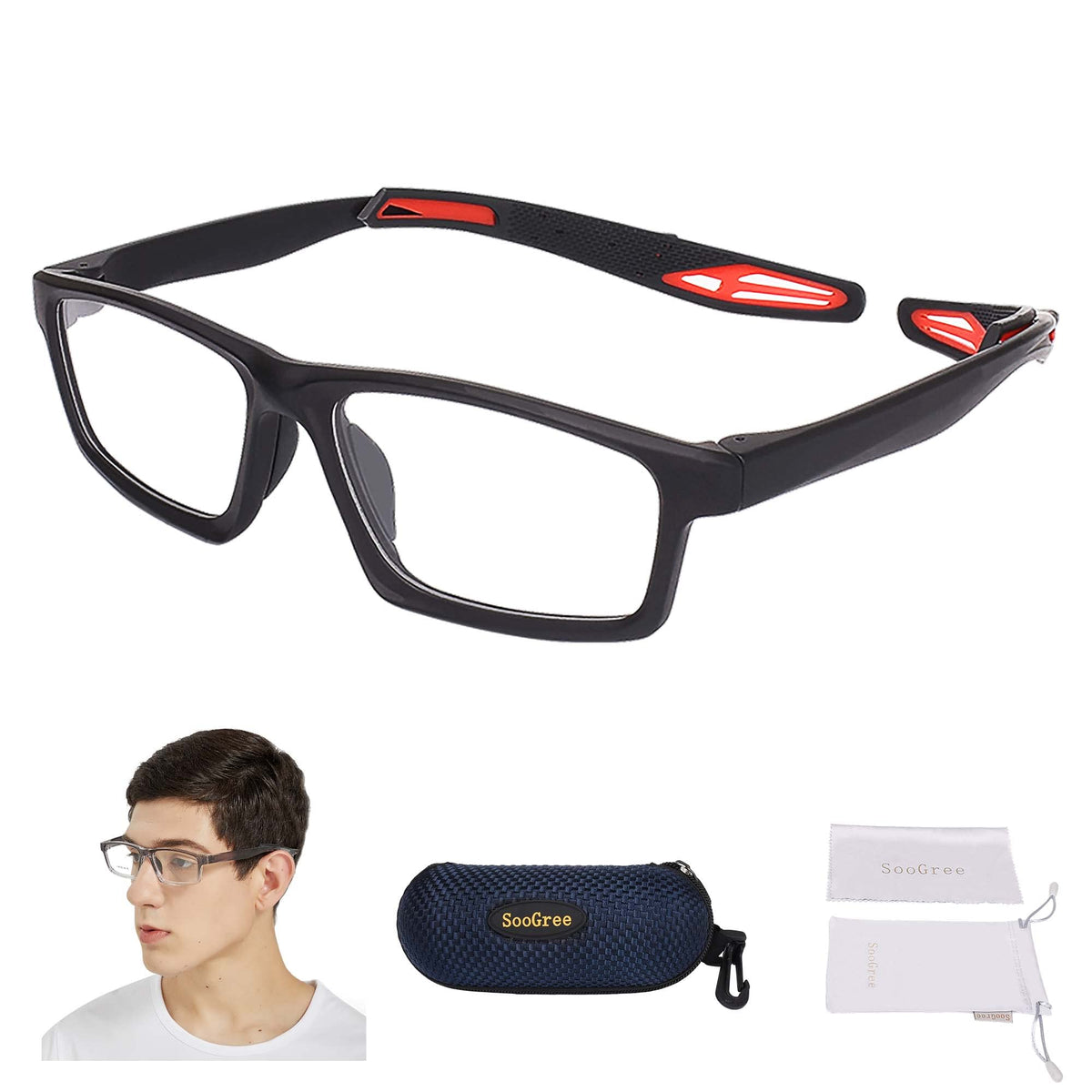 SooGree Sports Goggles Glasses Football Soccer Safety Glasses Goggles Adjustable Strap Interchangeable Temples for Men Youth