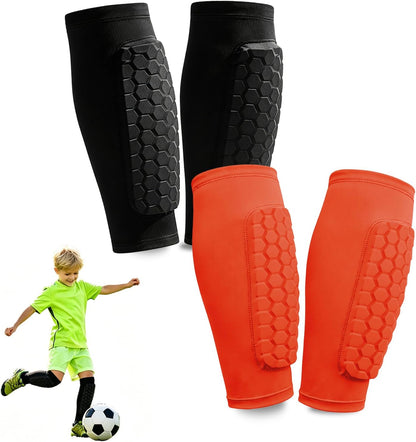 2 Pairs Shin Guards Soccer Kids,Soccer Shin Guards Youth for Boys Girls Protective Gear,Calf Compression Sleeve with Honeycomb Pads for Pickleball Football Ski MTB