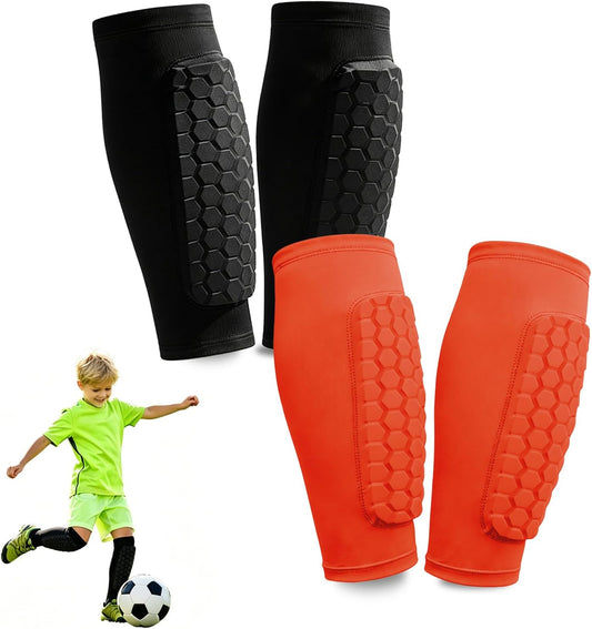 2 Pairs Shin Guards Soccer Kids,Soccer Shin Guards Youth for Boys Girls Protective Gear,Calf Compression Sleeve with Honeycomb Pads for Pickleball Football Ski MTB