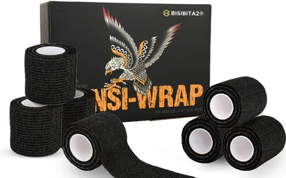 Sensi Wrap Grip Cover Sports Self Bandage Rolls 2-inch x 5-Yards 24pcs (Black)