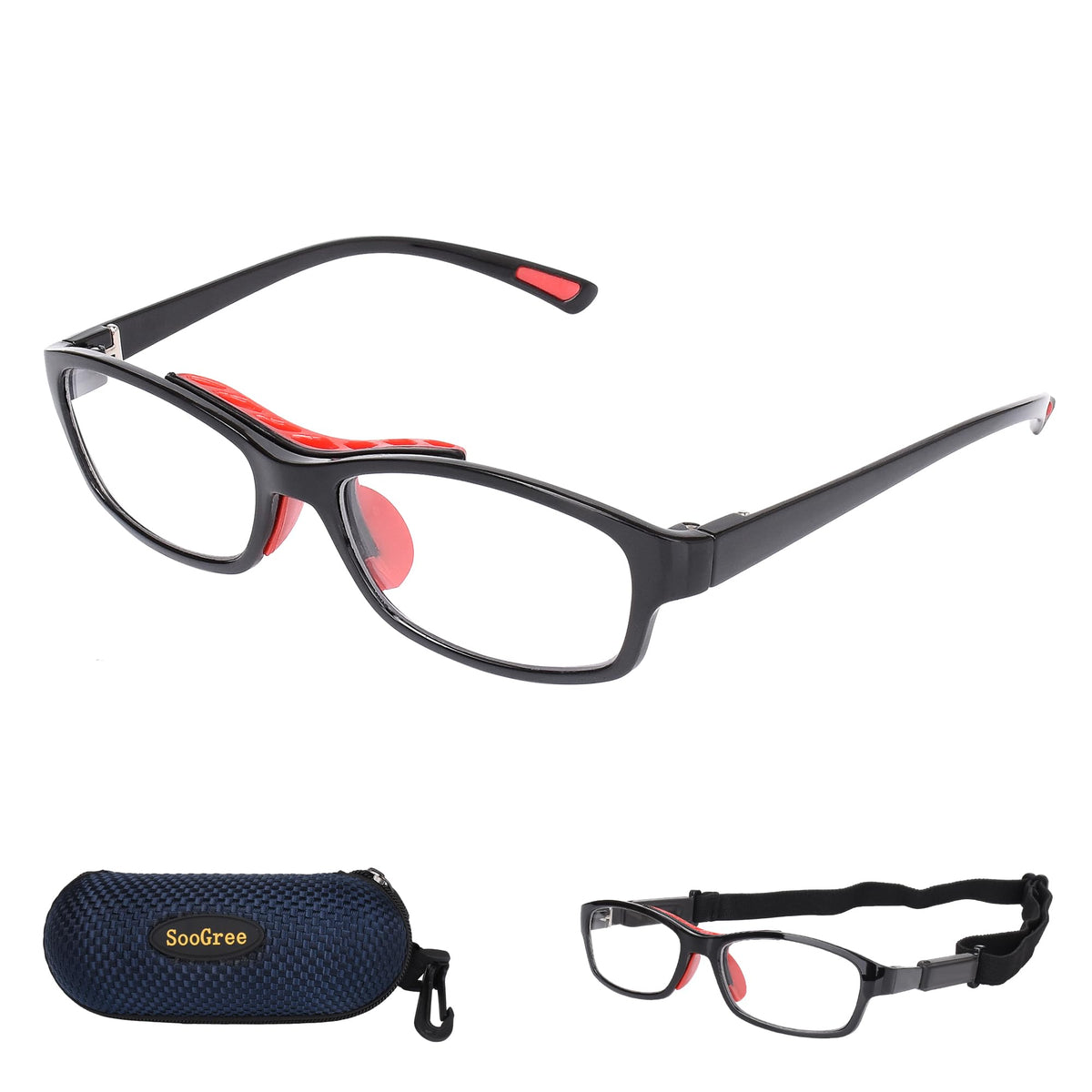 SooGree Sports Goggles Glasses Football Soccer Safety Glasses Goggles Adjustable Strap Interchangeable Temples for Men Youth