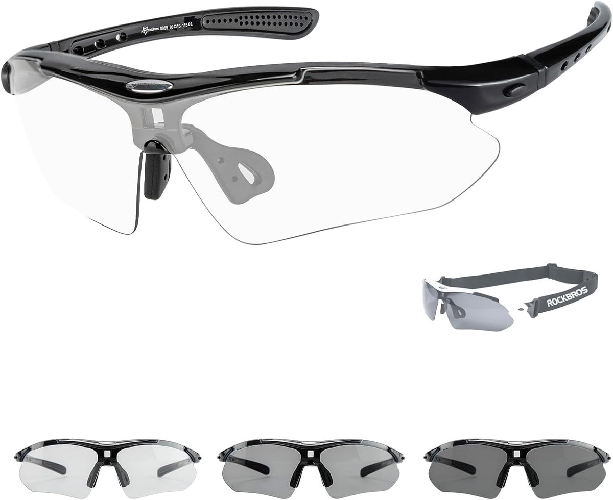 ROCKBROS Photochromic Sports Sunglasses Men Women - UV400 Protection Goggle with Myopia Frame for Running Cycling Driving