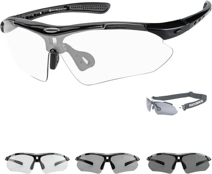 ROCKBROS Photochromic Sports Sunglasses Men Women - UV400 Protection Goggle with Myopia Frame for Running Cycling Driving