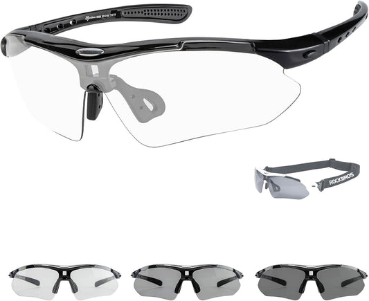 ROCKBROS Photochromic Sports Sunglasses Men Women - UV400 Protection Goggle with Myopia Frame for Running Cycling Driving