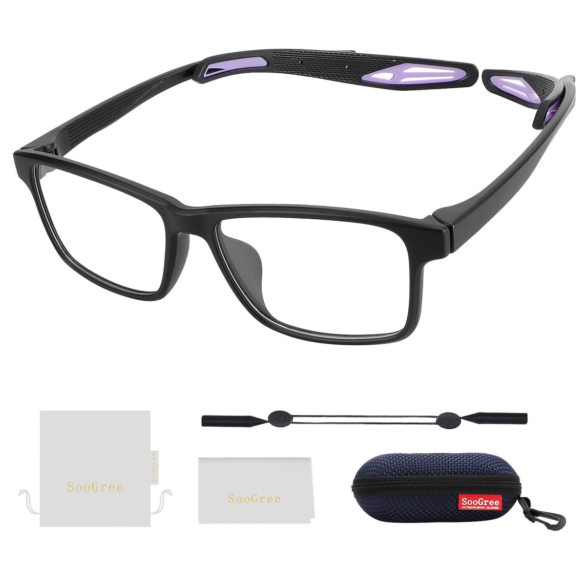 SooGree Sports Goggles Glasses Football Soccer Safety Glasses Goggles Adjustable Strap Interchangeable Temples for Men Youth