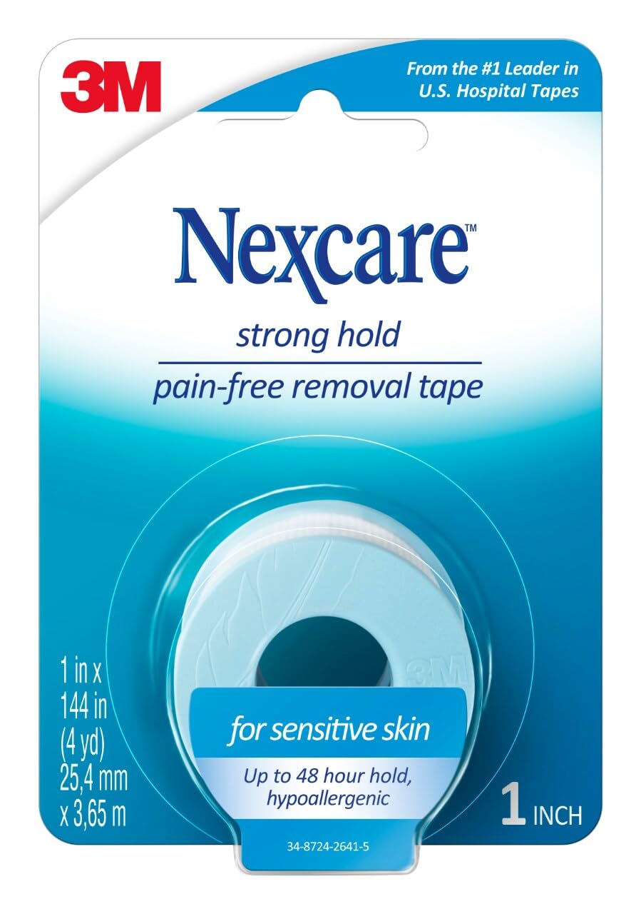 Nexcare Sensitive Skin Low Trauma Tape, 4 Count – Gentle Adhesive Medical Tape for Fragile or Delicate Skin, Hypoallergenic & Latex-Free, Ideal for Post-Surgery Care, Pediatric Use, Frequent Changes