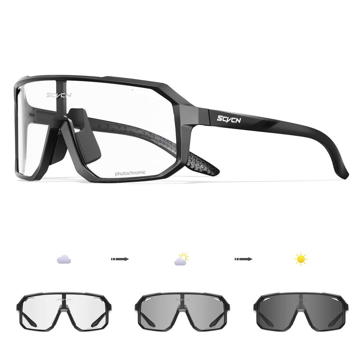 SCVCN Photochromic Cycling Glasses Sport Sunglasses Clear MTB BMX Men Women Running Driving S62