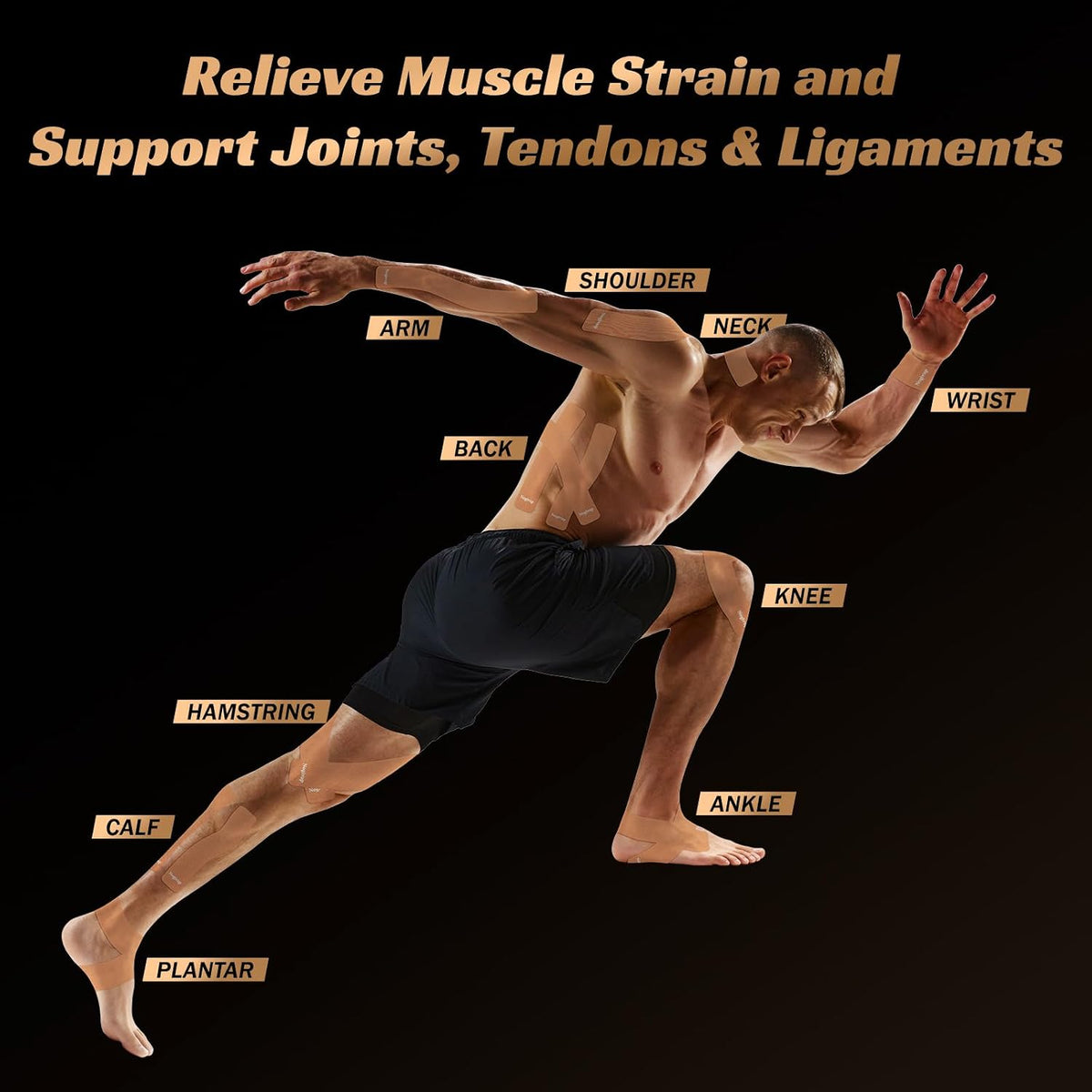 Kinesiology Tape – 2 Rolls Latex-Free Cotton Precut Strips, Elastic Waterproof Athletic Sports Tape for Muscle & Joint Pain Relief & Support (Beige, 2" Wide)