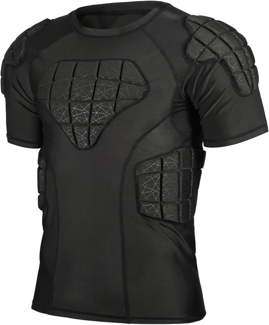 Surlim Padded Football Shirt for Men, Rib Protectors Compression for Rugby