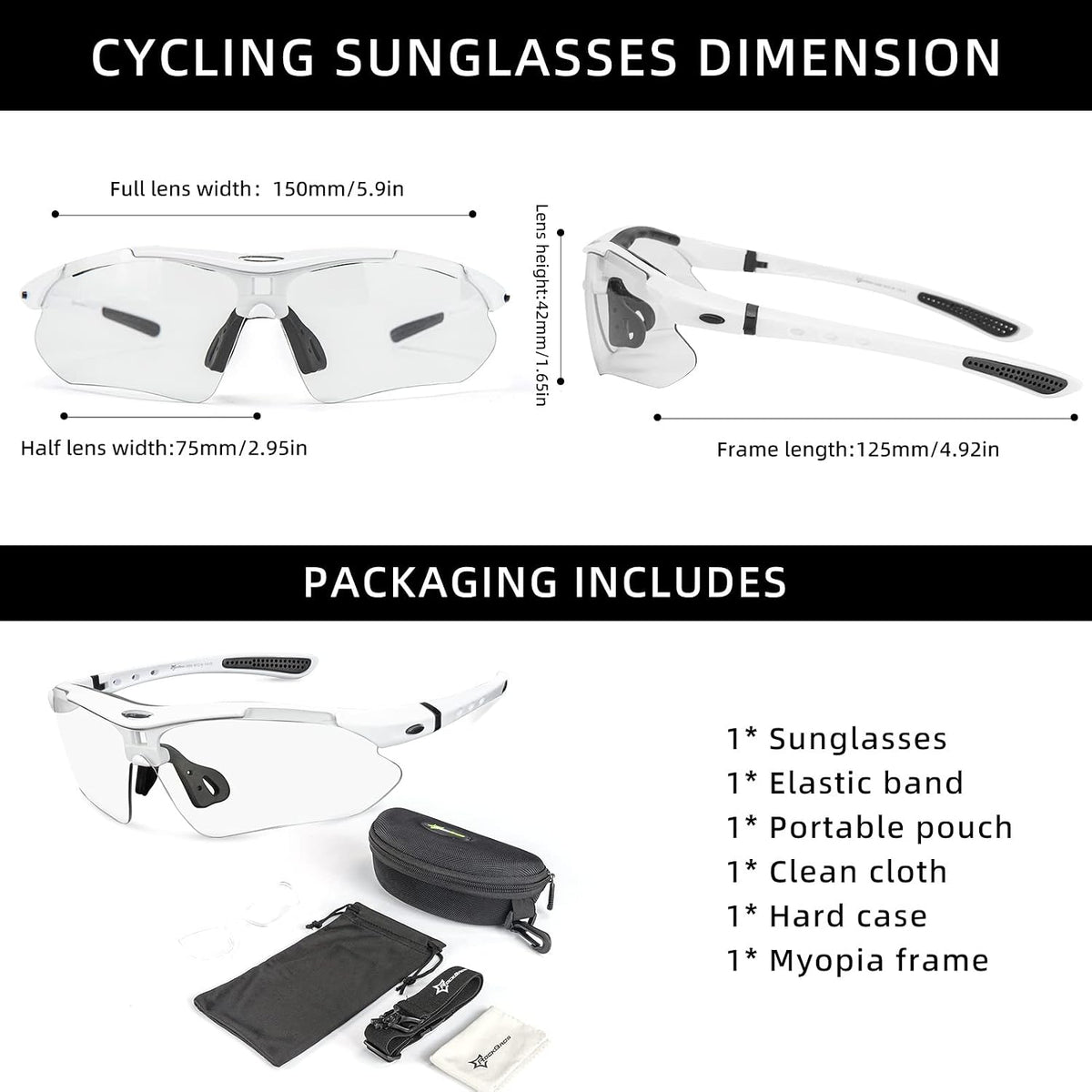 ROCKBROS Photochromic Pickleball Glasses Men Women UV400 & Head Strap