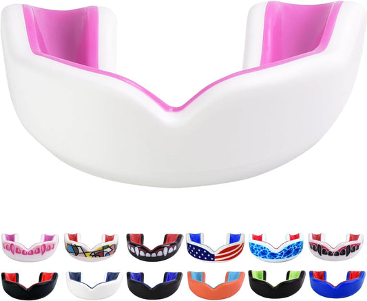 Oral Mart Youth Sports Mouth Guard for Kids (USA Flag, Fangs, 20+ Colors to Choose from) Mouthguard for Football, MMA, Karate, Boxing, Rugby, BJJ, Flag Football – /w Case (Youth, Strapless)