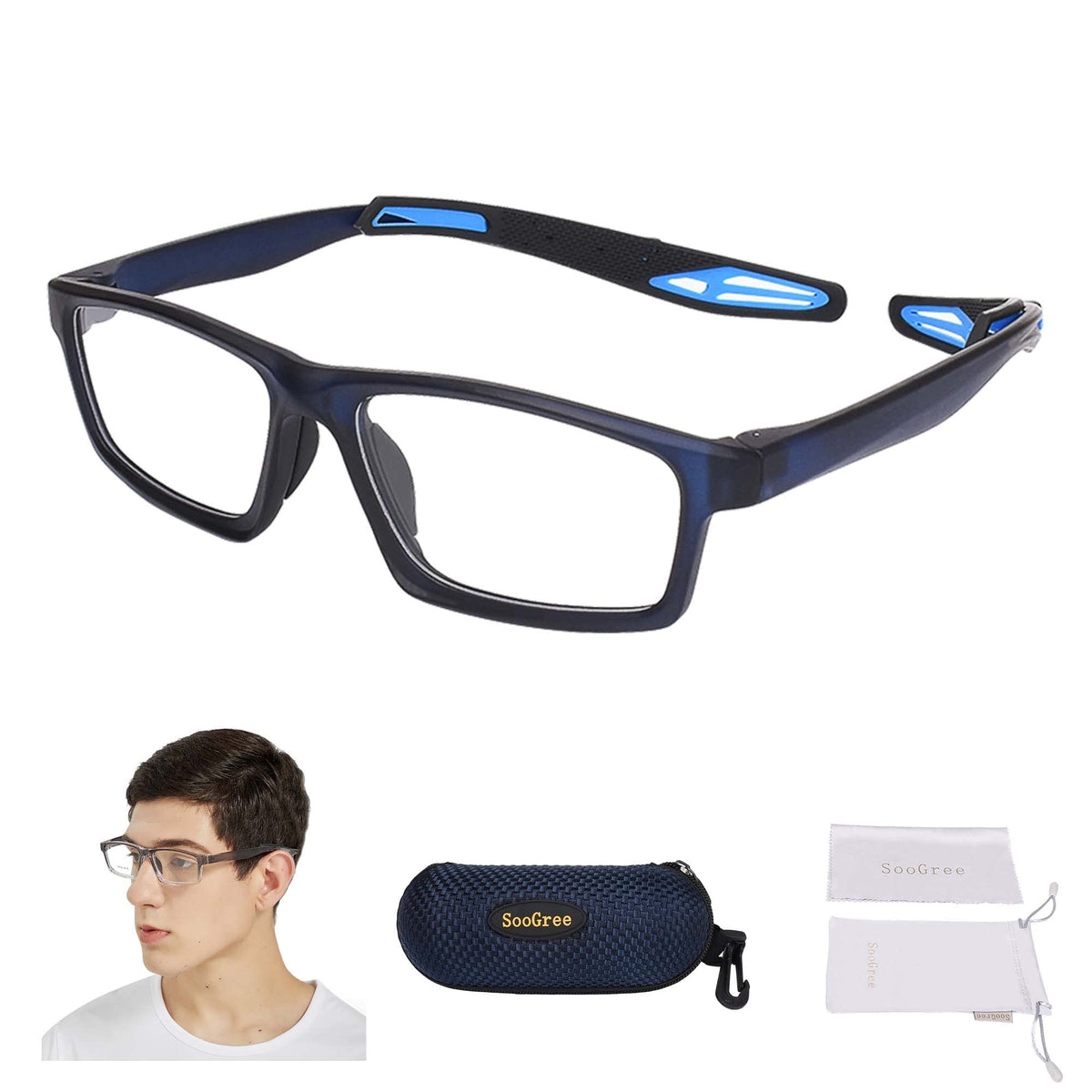 SooGree Sports Goggles Glasses Football Soccer Safety Glasses Goggles Adjustable Strap Interchangeable Temples for Men Youth