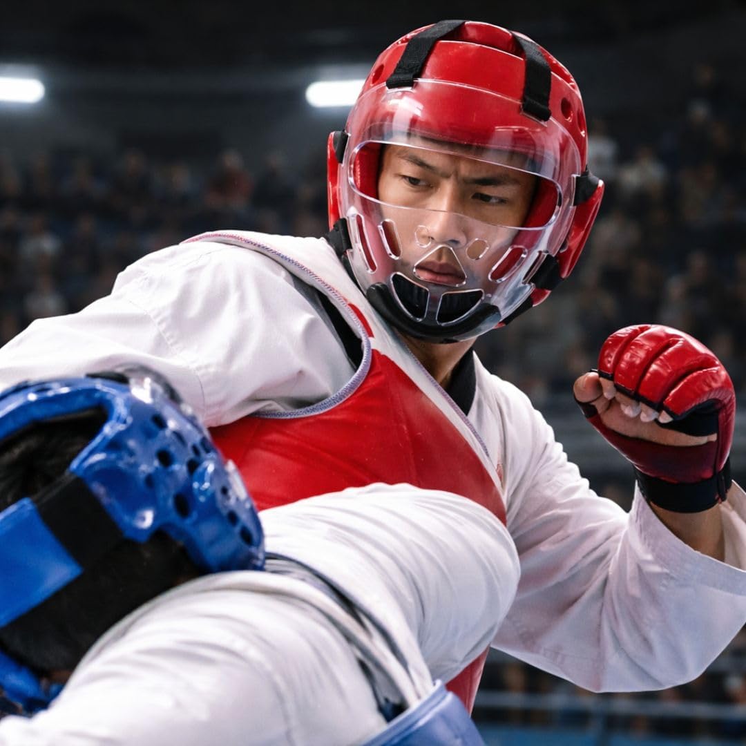 Taekwondo Sparring Mask, Face Shield Face Protection Cover, Transparent Protective Thickening Head Gear, Detachable Removable Headgear Figh Helmet for Fighting Sports Karate Kickboxing Boxing