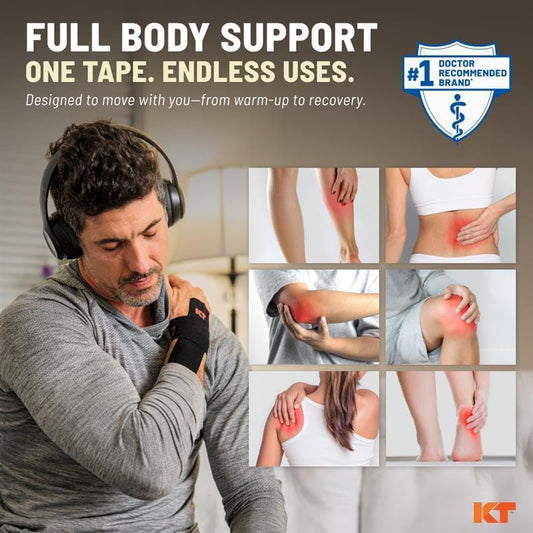KT Tape, Original Cotton, Elastic Kinesiology Athletic Tape, 20 Count, 10” Precut Strips, Black