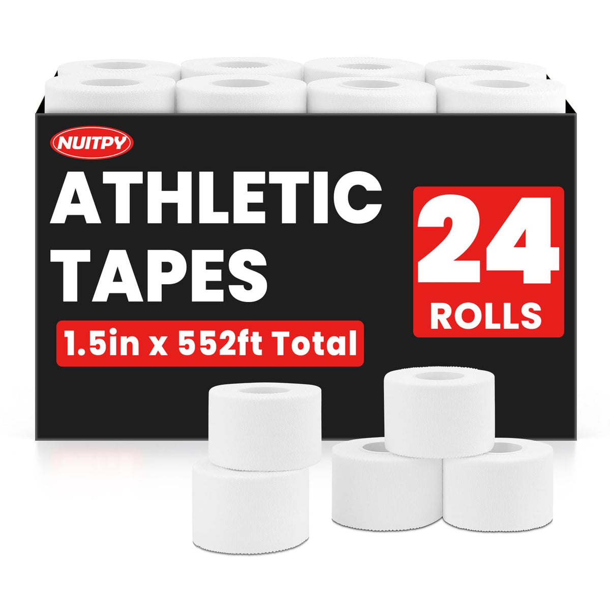 NUITPY 24 Pack Athletic Tape, White Sports Tape, Easy Tear Wrist Tape