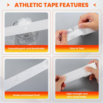 32 Pack Athletic Tape, White Sports Tape for Wrist Ankle Protection, Sports Tape Athletic No Sticky Residue, Easy to Tear Gymnastics Tape for Soccer, Football, Training Supplies (1.5" x 320 Yards)