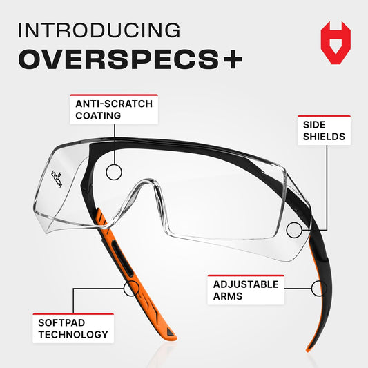 NoCry Safety Glasses Over Eyeglasses for Men and Women with Anti Scratch Lenses and Integrated Side Shields — Adjustable Temples with Anti-Slip Tips — 100% UV Protective Eyewear — ANSI Z87 Certified