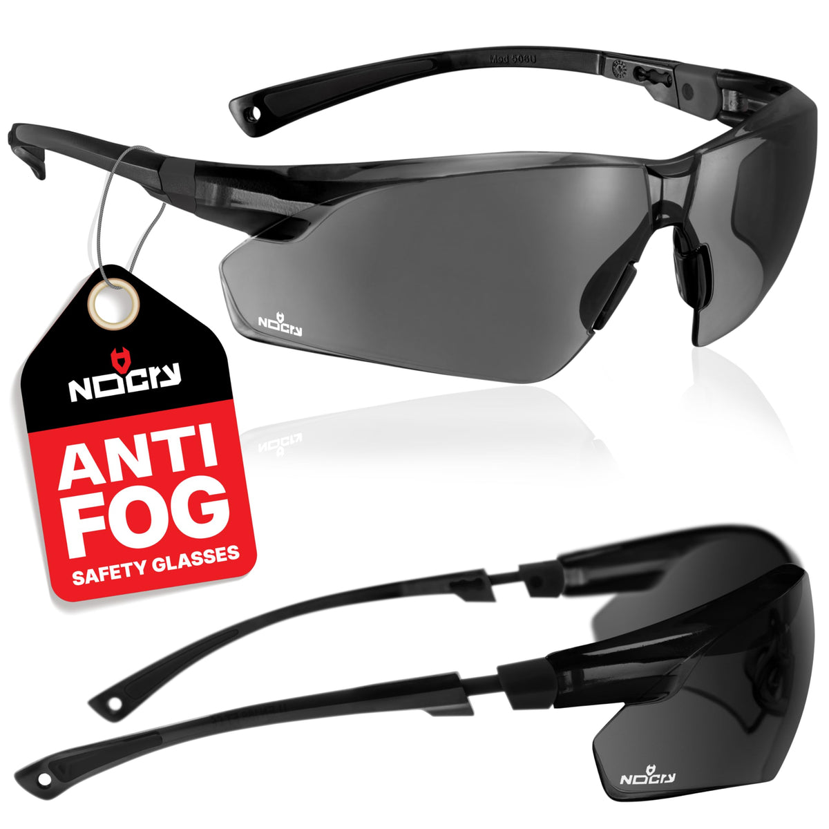 NoCry Safety Sunglasses with Green Tinted Wraparound Lenses; Tinted Safety Glasses for Men and Women with Adjustable Arms & No-Slip Grips; Work Glasses with UV 400 Protection; ANSI Z87.1 Rated