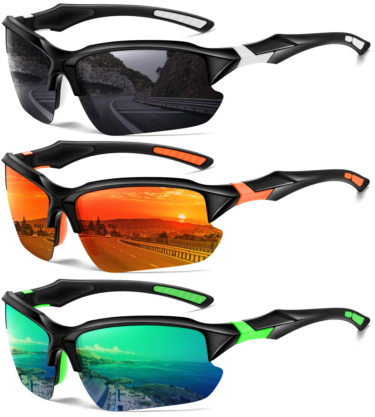 Sports Polarized Sunglasses for Men Cycling Running Fishing UV Protection Sun Glasses Lightweight Half Frame Goggles